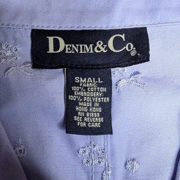 Vtg 1990s Denim & Co Periwinkle Blue Floral Eyelet Lace Button Up Shirt Jacket S - Picture 4 of 4